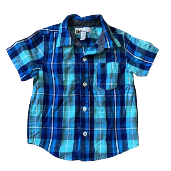 Kids Headquarters 24M blue plaid button down shirt short sleeve - Picture 1 of 4